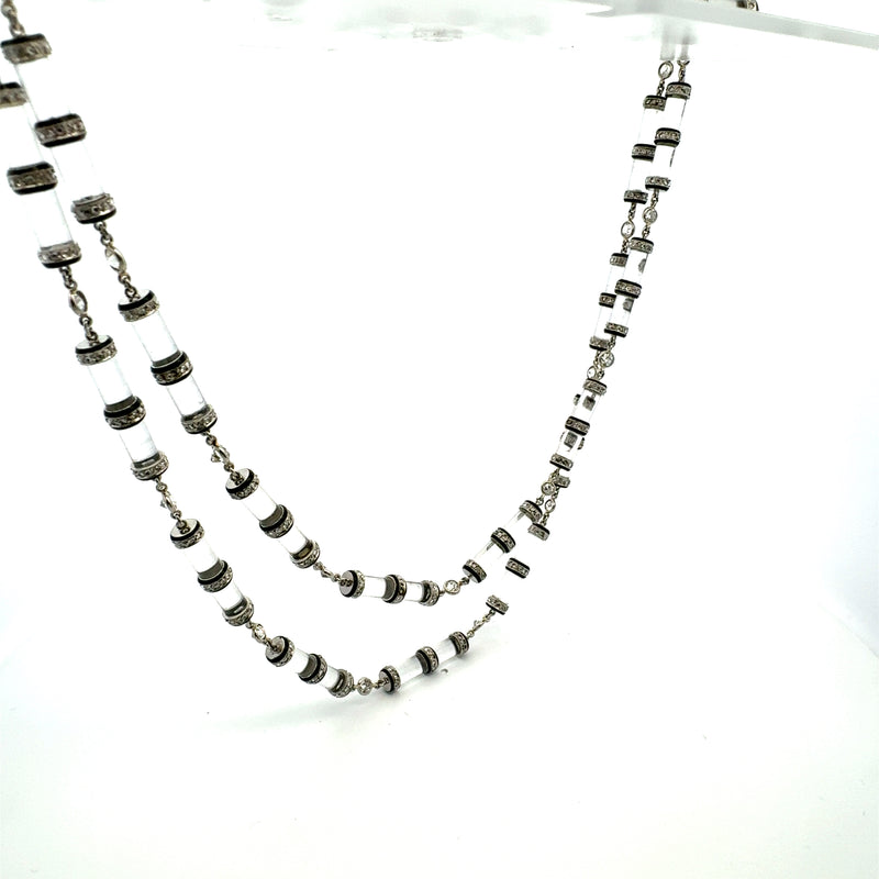 Art Deco 10 Carat Round Brilliant G-SI1 Diamond Crystal  Long Chain