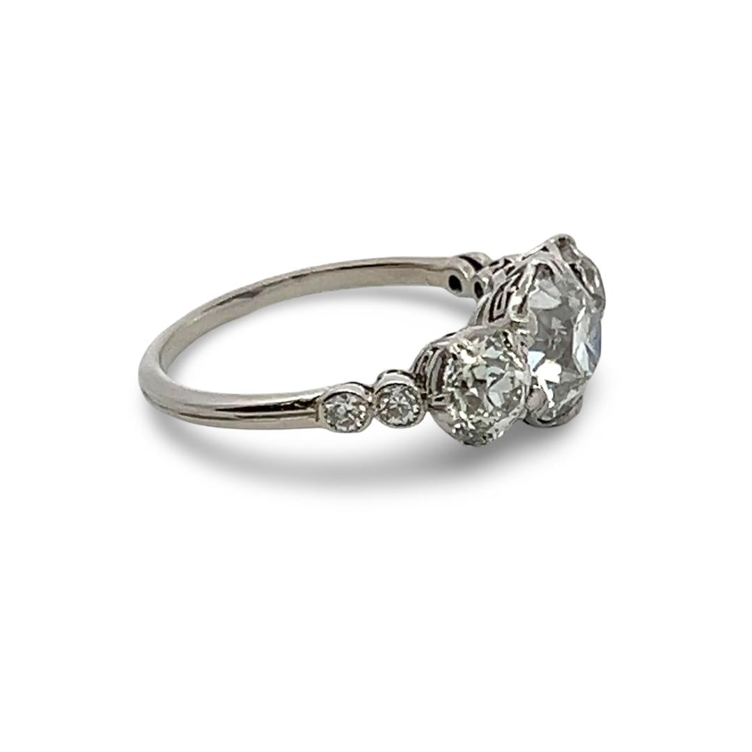 3.75 Carat Old European Cut I-H-F SI1 Diamond Platinum Three-Stone Ring