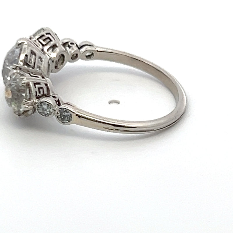 3.75 Carat Old European Cut I-H-F SI1 Diamond Platinum Three-Stone Ring