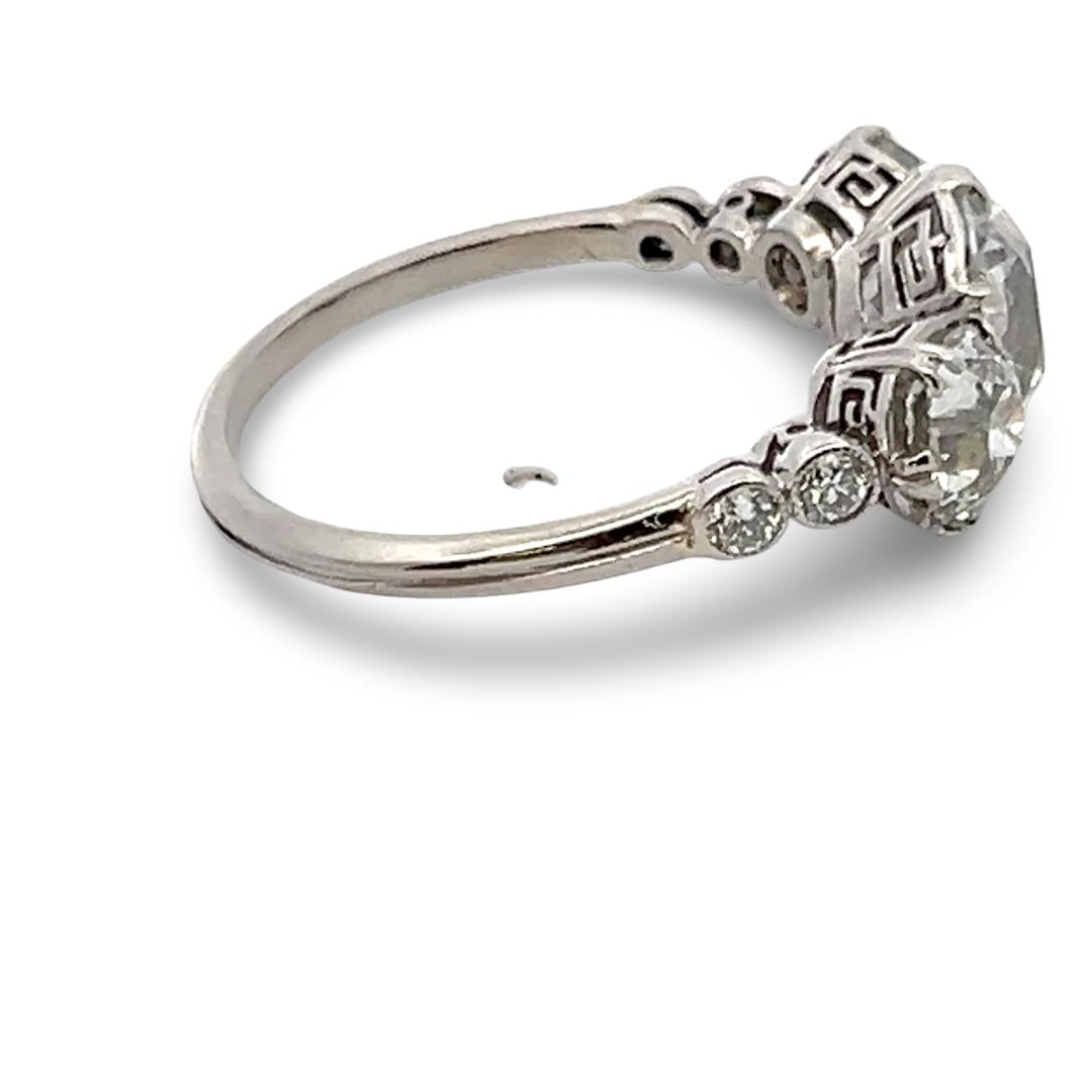 3.75 Carat Old European Cut I-H-F SI1 Diamond Platinum Three-Stone Ring