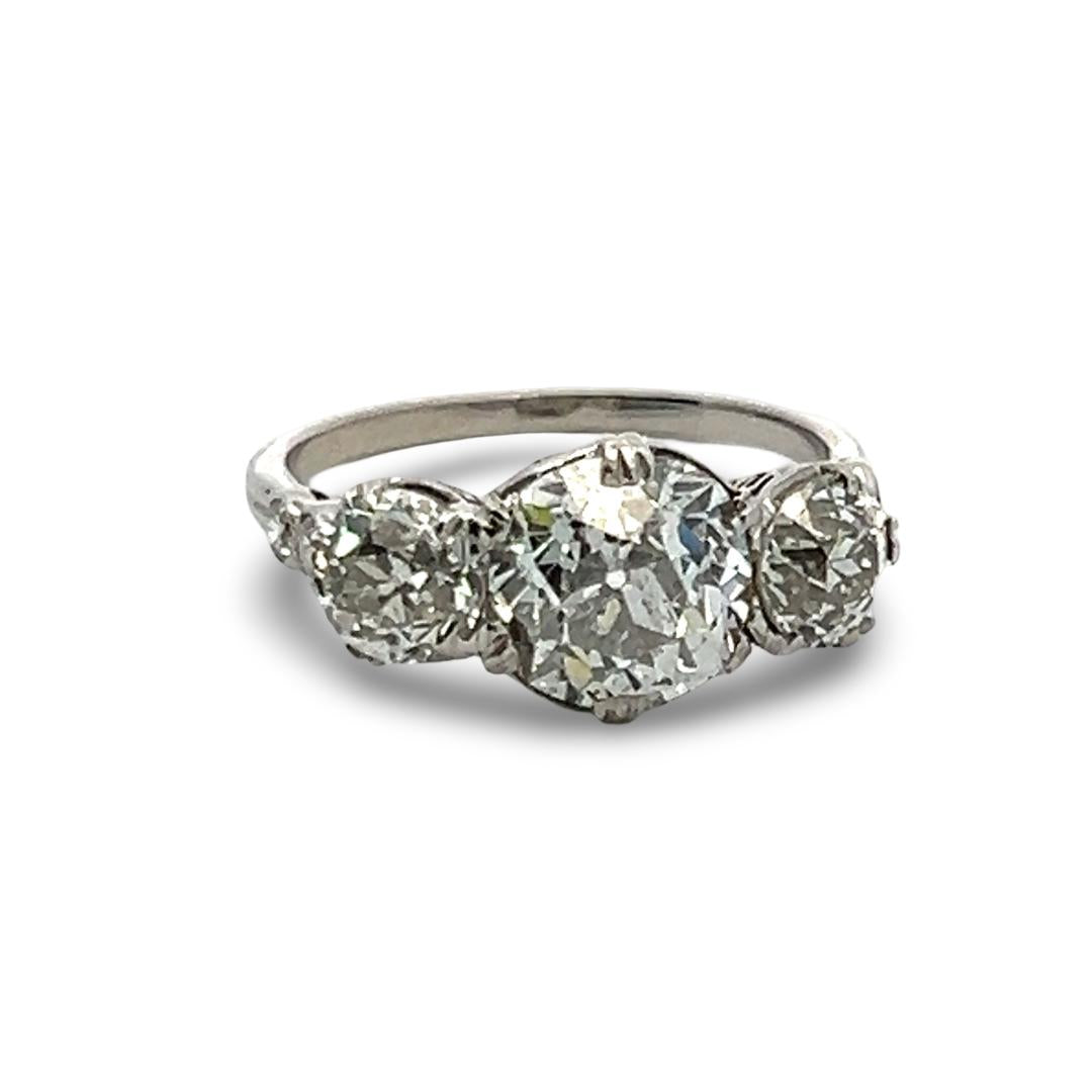 3.75 Carat Old European Cut I-H-F SI1 Diamond Platinum Three-Stone Ring