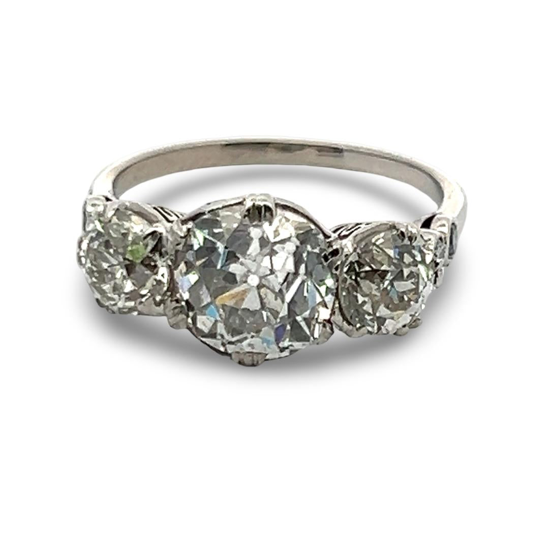 3.75 Carat Old European Cut I-H-F SI1 Diamond Platinum Three-Stone Ring