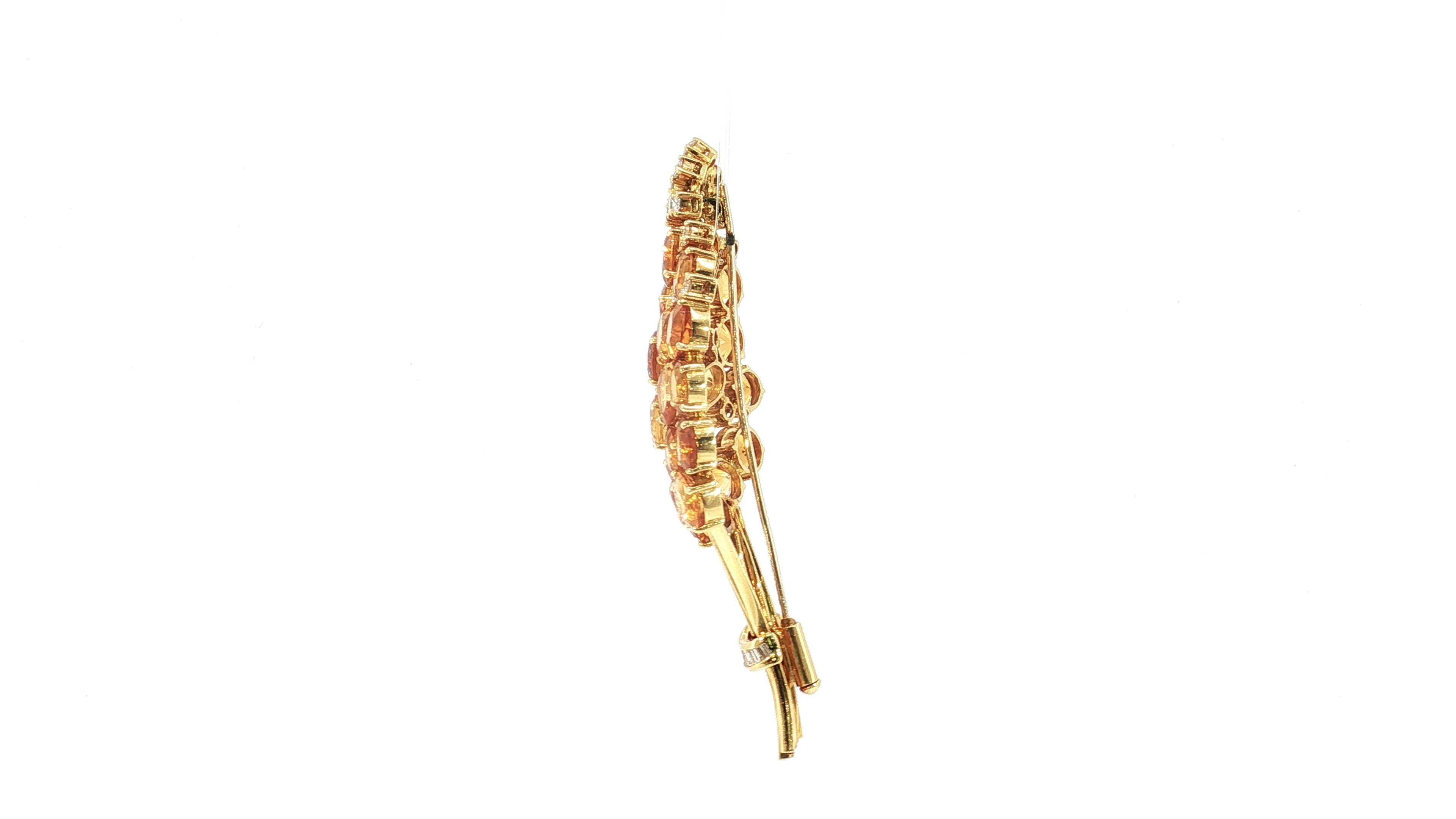 Vintage 18K Yellow Gold Pin Brooch 2ct Round & Baguette Diamonds and Citrine