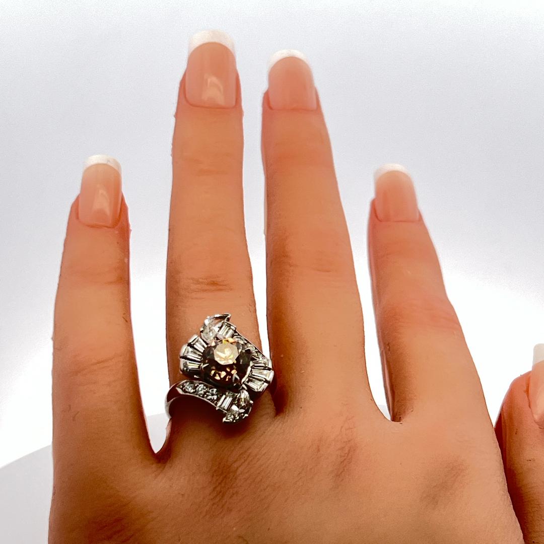 3.14 Carat Round and other cut Fancy Brown Diamond Platinum Cocktail Ring