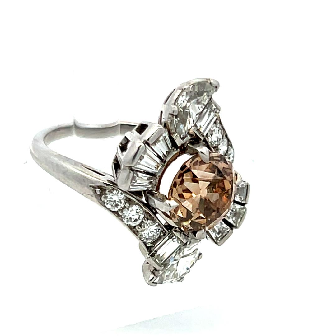 3.14 Carat Round and other cut Fancy Brown Diamond Platinum Cocktail Ring