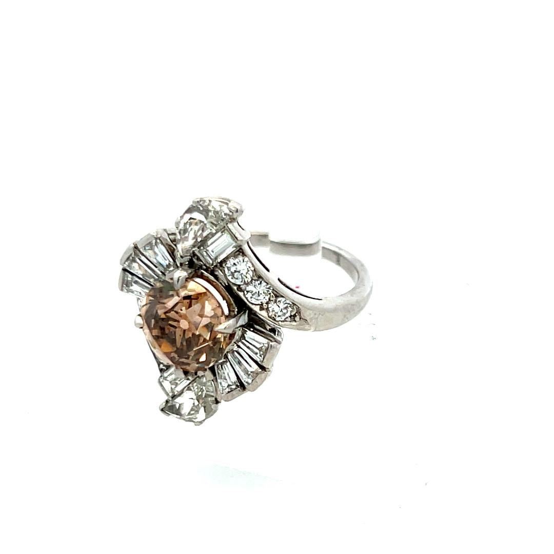 3.14 Carat Round and other cut Fancy Brown Diamond Platinum Cocktail Ring