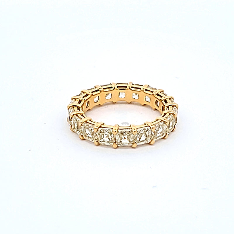 6.20 Carat Asscher Cut Fy-VS1 Diamond 18 Karat Yellow Gold Eternity Band Ring