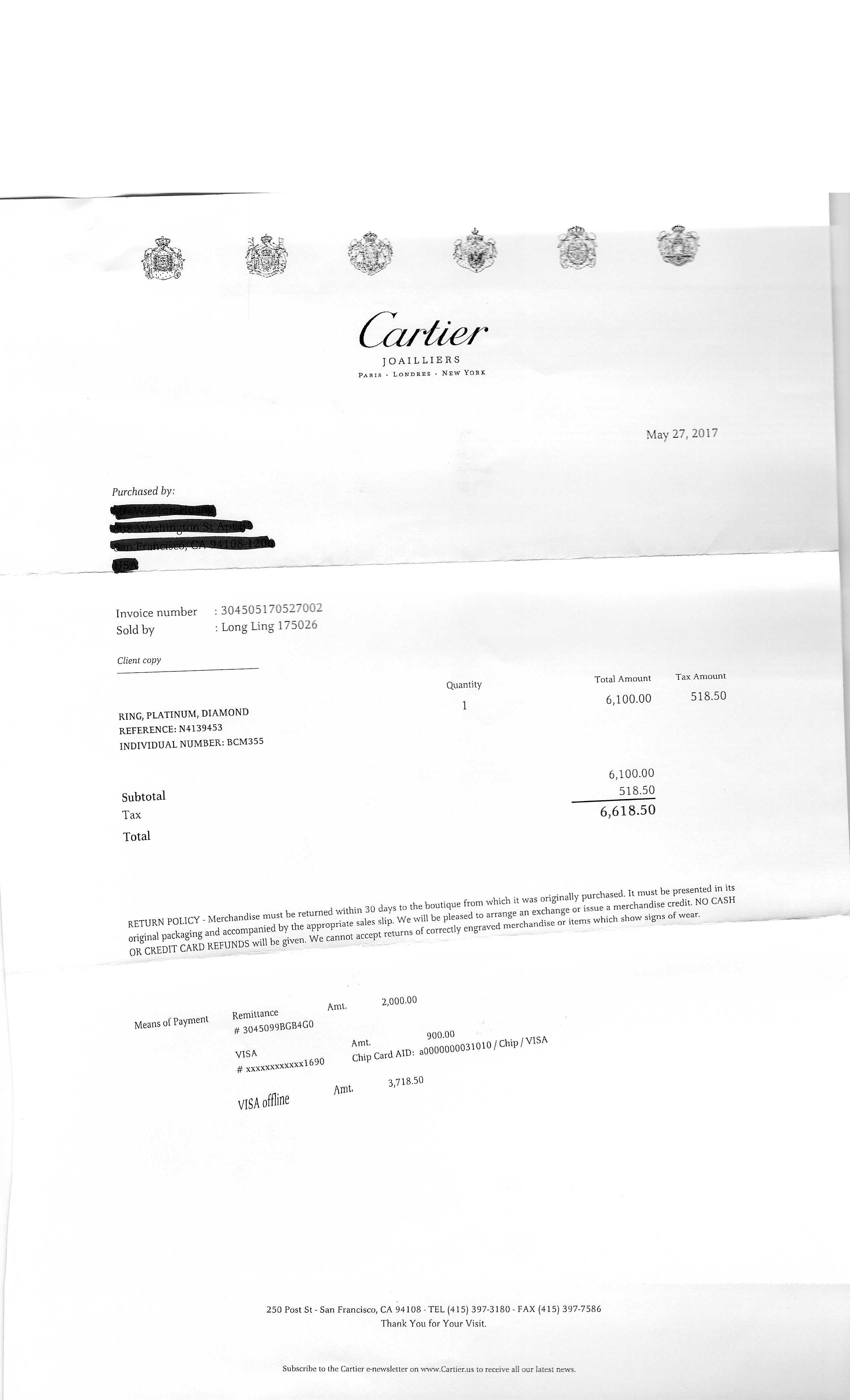 Cartier Platinum Engagement Ring with 0.51 Carat Round Diamond G VVS2 GIA