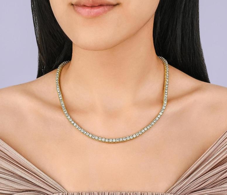 Estate 14K Rose Gold Tennis Necklace with 20 Carat Round H VS Diamonds