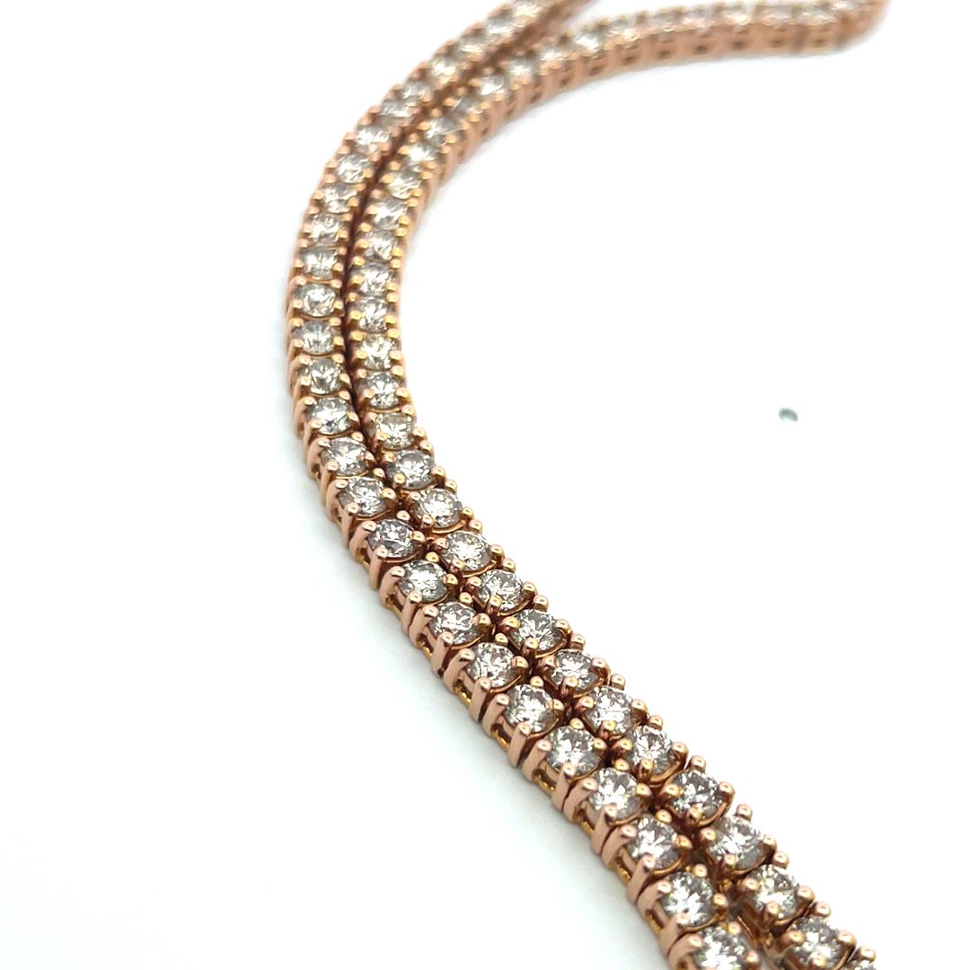 Estate 14K Rose Gold Tennis Necklace with 20 Carat Round H VS Diamonds