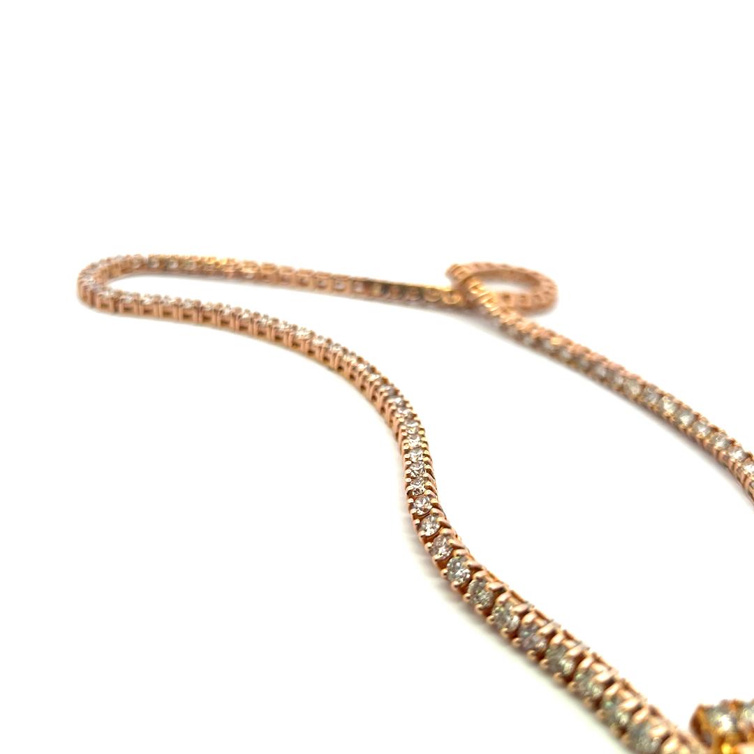 Estate 14K Rose Gold Tennis Necklace with 20 Carat Round H VS Diamonds