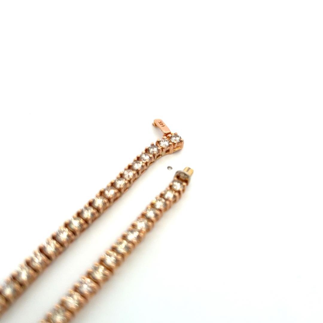 Estate 14K Rose Gold Tennis Necklace with 20 Carat Round H VS Diamonds