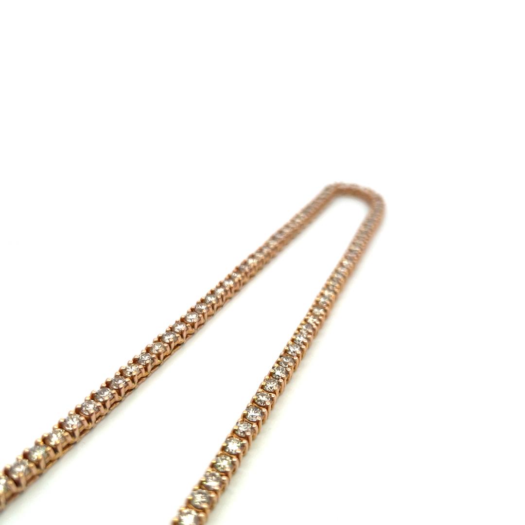 Estate 14K Rose Gold Tennis Necklace with 20 Carat Round H VS Diamonds