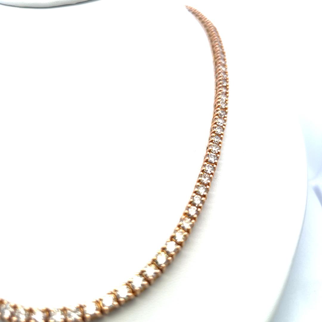 Estate 14K Rose Gold Tennis Necklace with 20 Carat Round H VS Diamonds