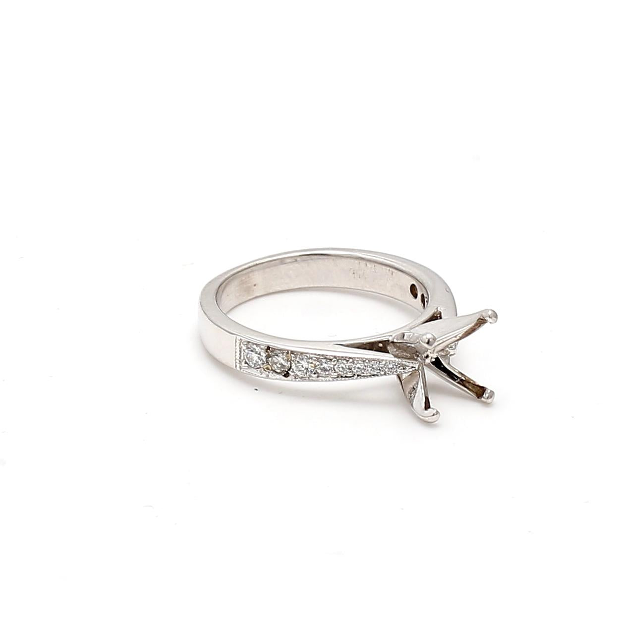 Vintage Platinum Semi Mount Ring with 0.1 Carat Round Diamond Fits 8.39x7.92mm