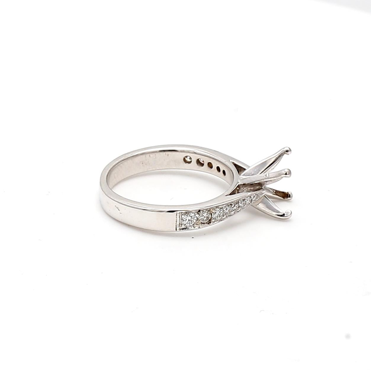 Vintage Platinum Semi Mount Ring with 0.1 Carat Round Diamond Fits 8.39x7.92mm