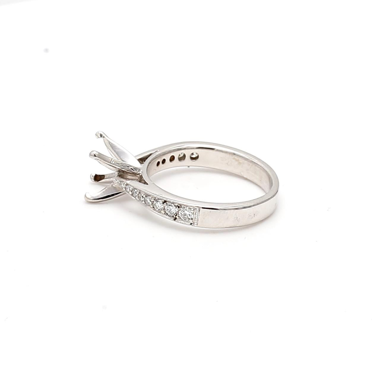 Vintage Platinum Semi Mount Ring with 0.1 Carat Round Diamond Fits 8.39x7.92mm