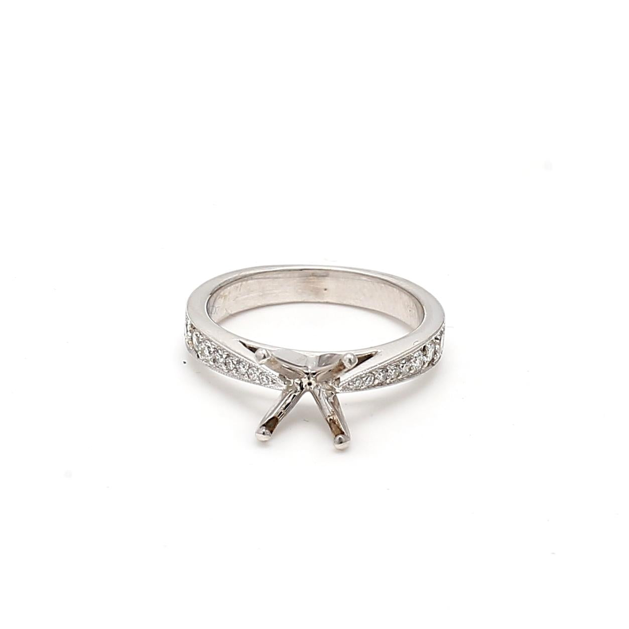 Vintage Platinum Semi Mount Ring with 0.1 Carat Round Diamond Fits 8.39x7.92mm