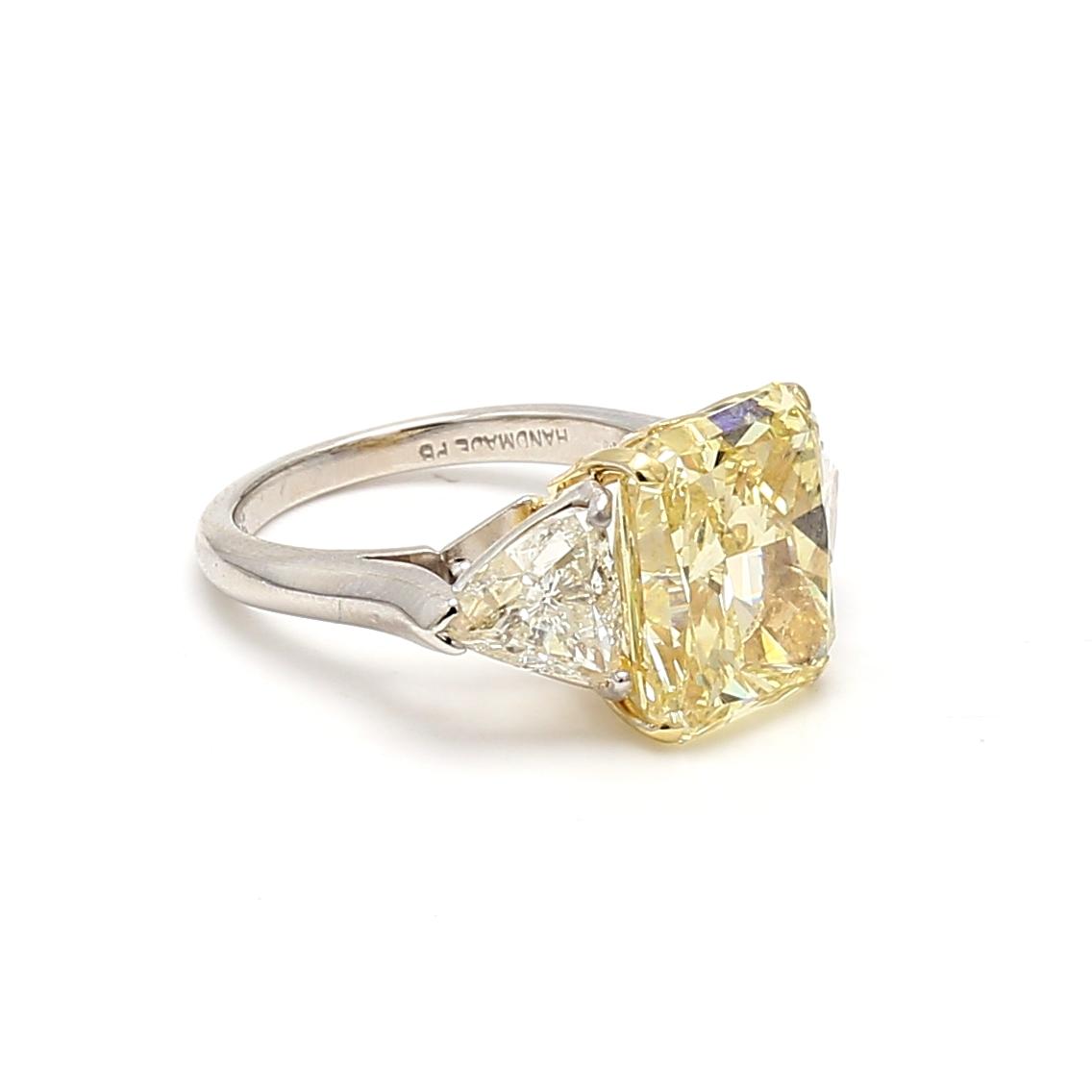 Platinum Three-Stone Ring 9.35ct Radiant & Sheild Shape Diamonds Size 6.5 GIA