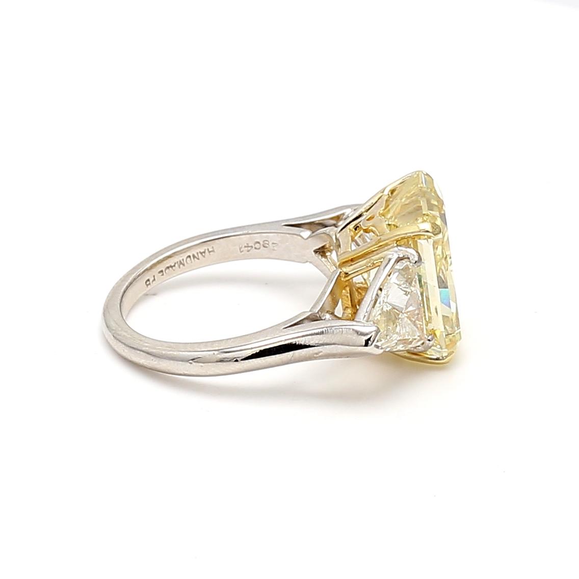 Platinum Three-Stone Ring 9.35ct Radiant & Sheild Shape Diamonds Size 6.5 GIA