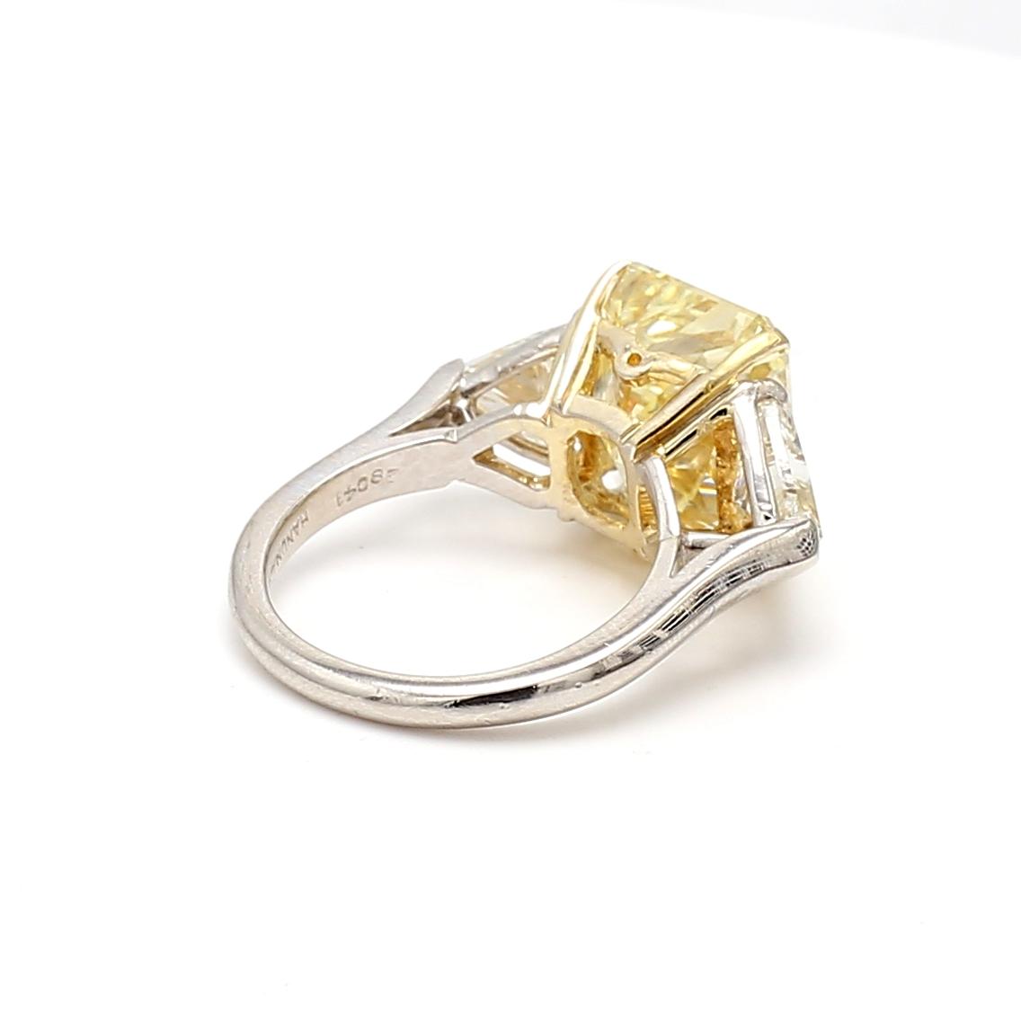 Platinum Three-Stone Ring 9.35ct Radiant & Sheild Shape Diamonds Size 6.5 GIA