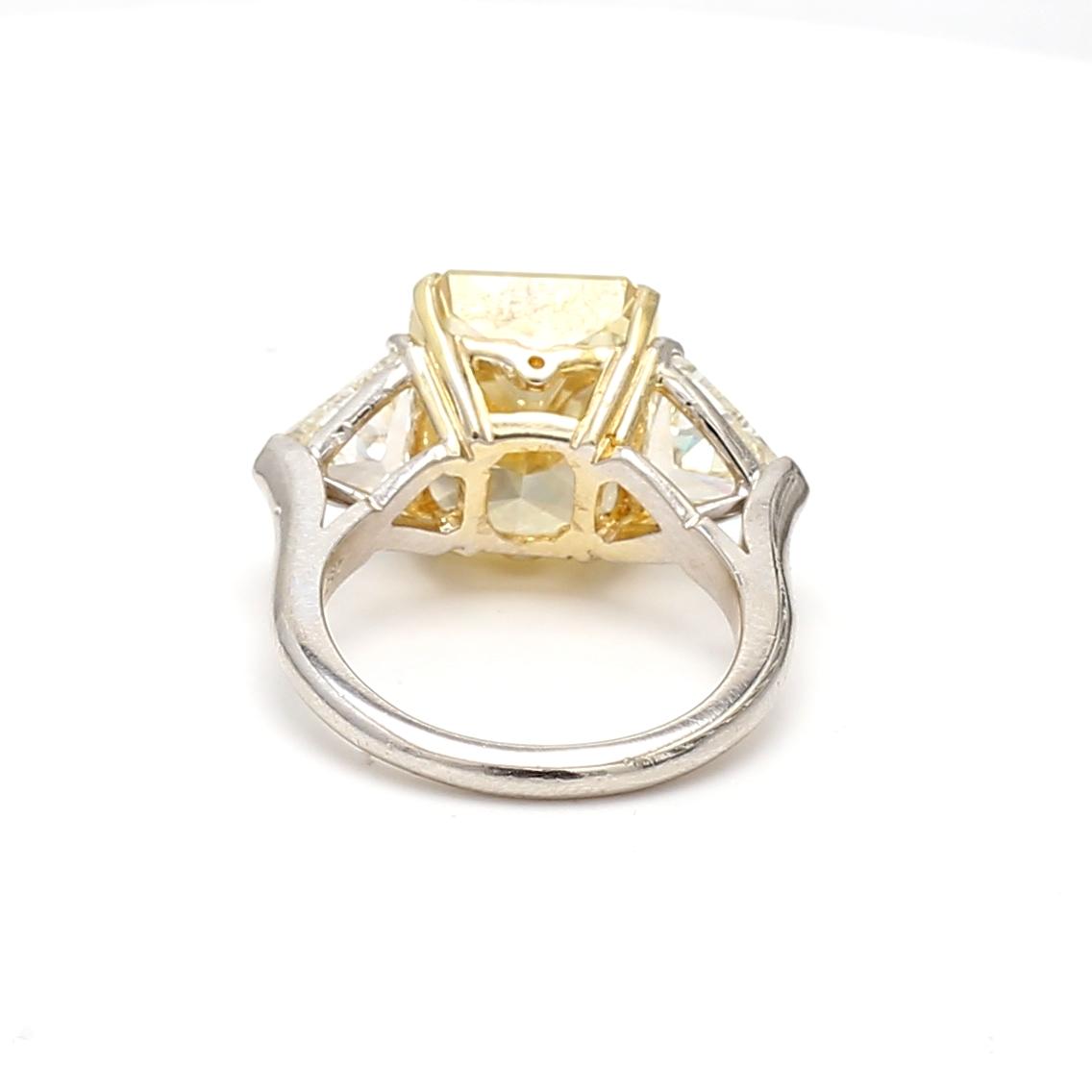 Platinum Three-Stone Ring 9.35ct Radiant & Sheild Shape Diamonds Size 6.5 GIA