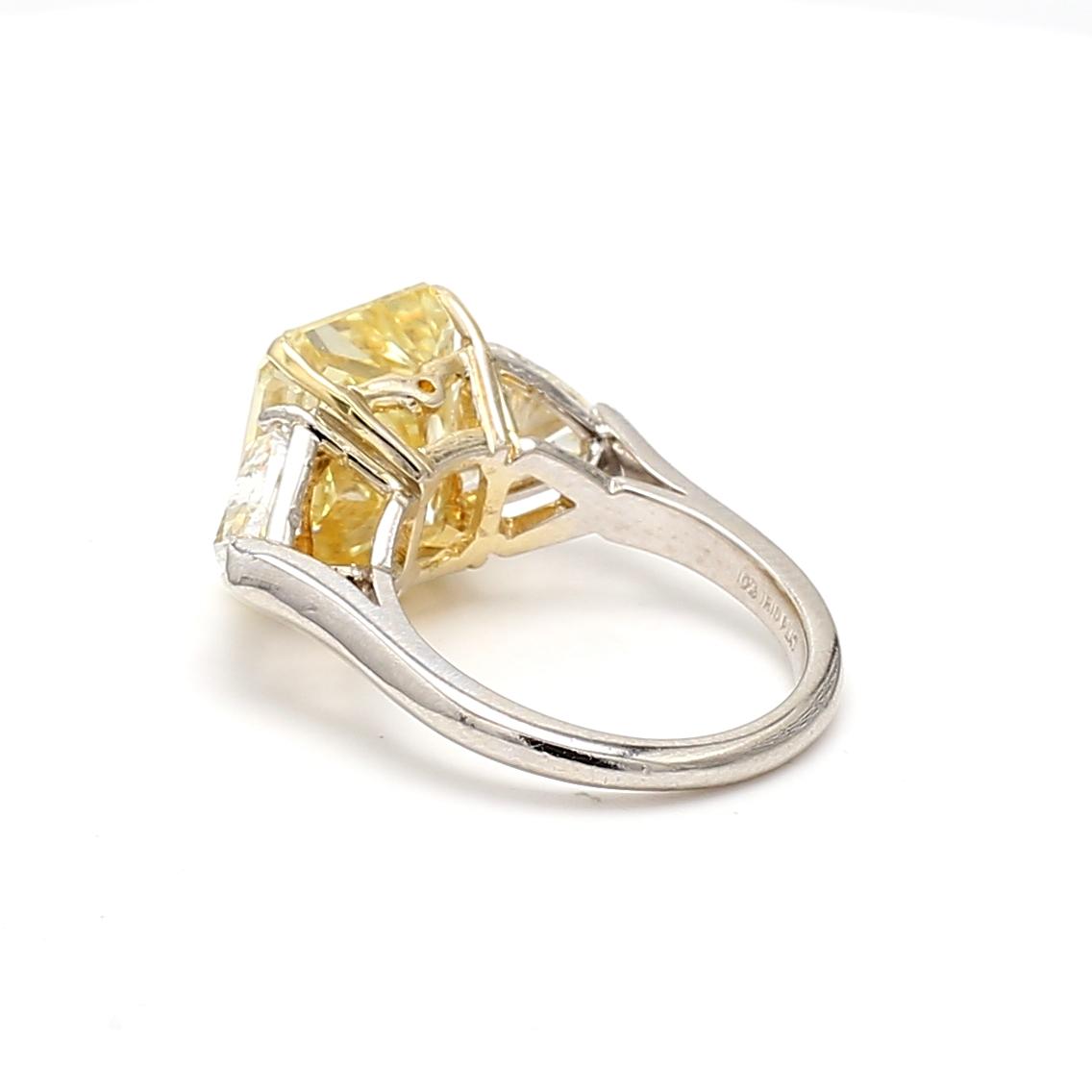 Platinum Three-Stone Ring 9.35ct Radiant & Sheild Shape Diamonds Size 6.5 GIA