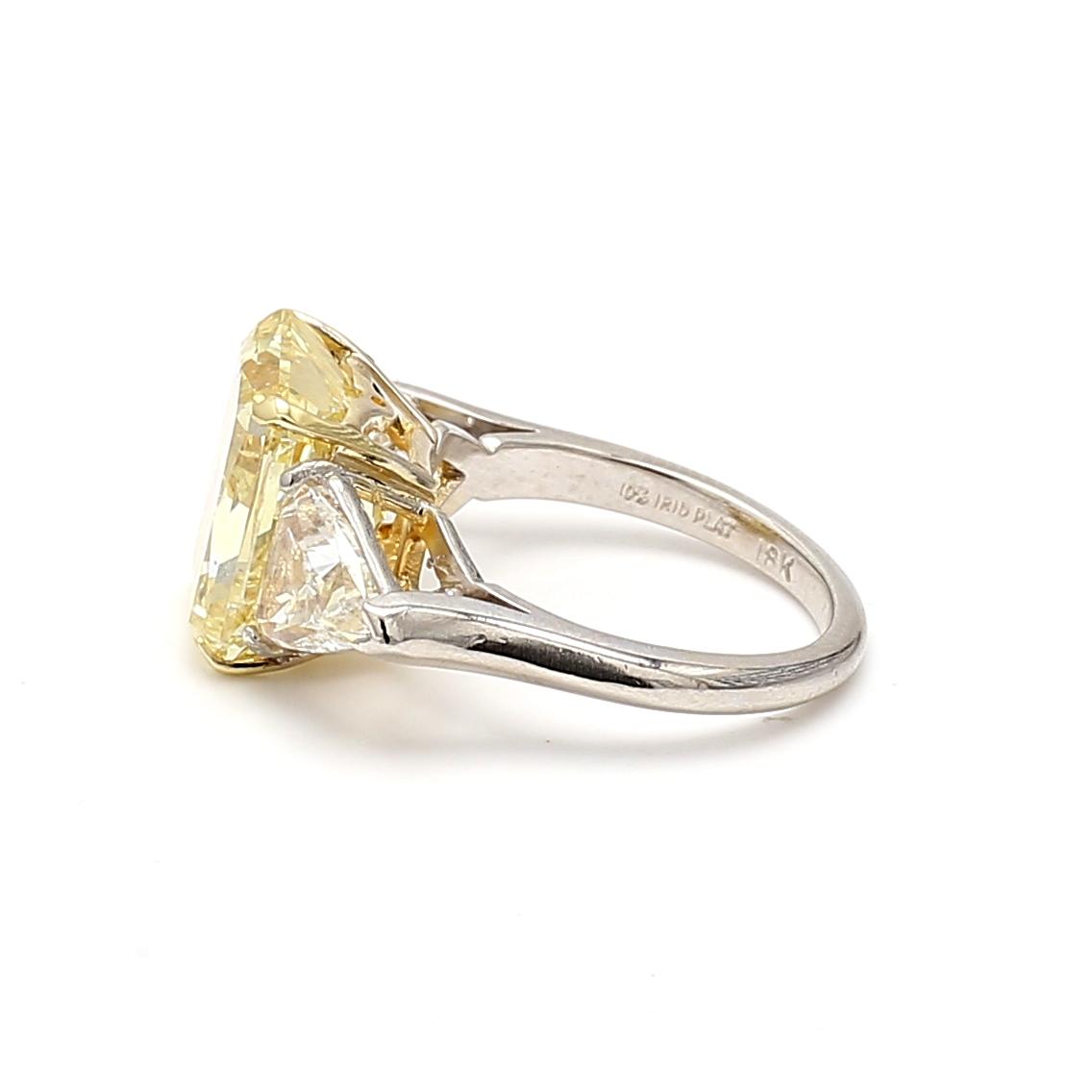 Platinum Three-Stone Ring 9.35ct Radiant & Sheild Shape Diamonds Size 6.5 GIA