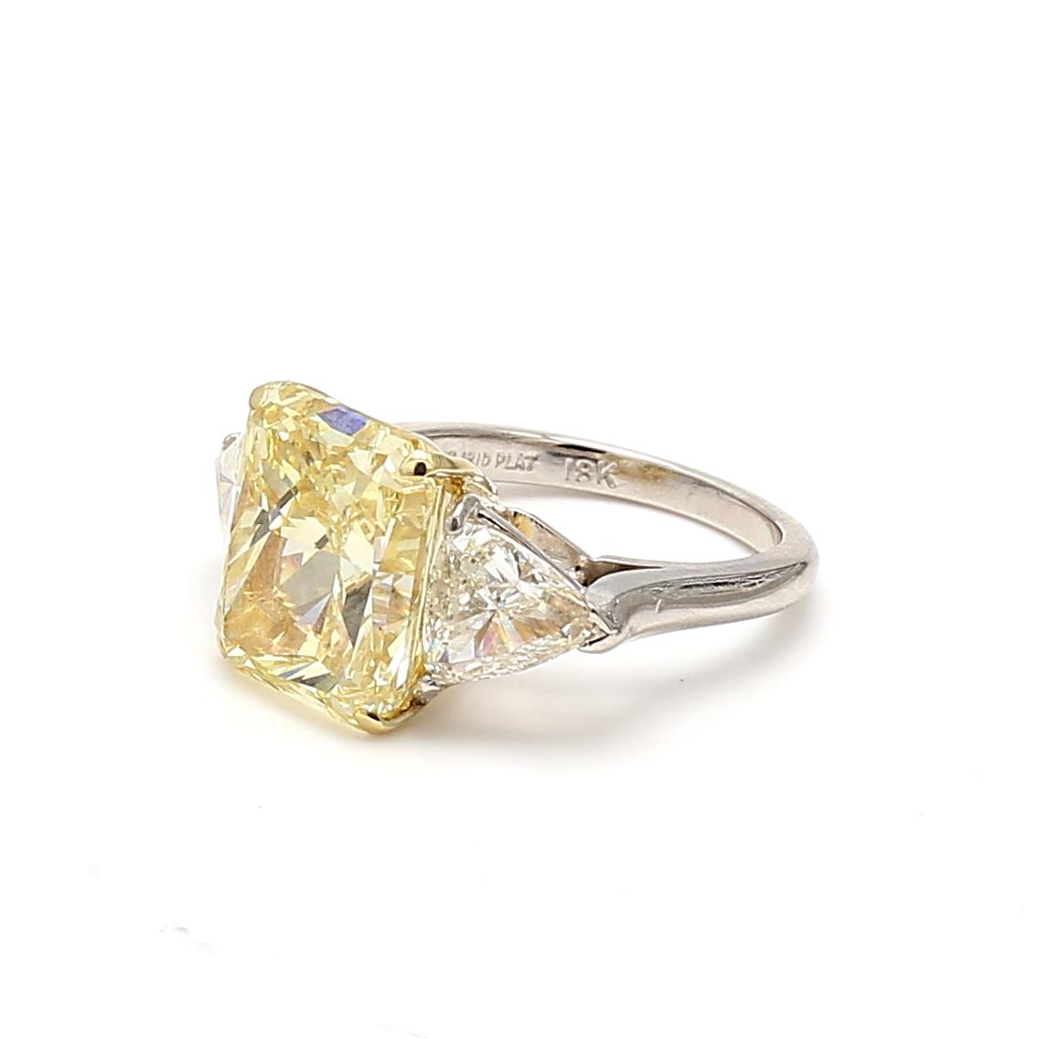 Platinum Three-Stone Ring 9.35ct Radiant & Sheild Shape Diamonds Size 6.5 GIA