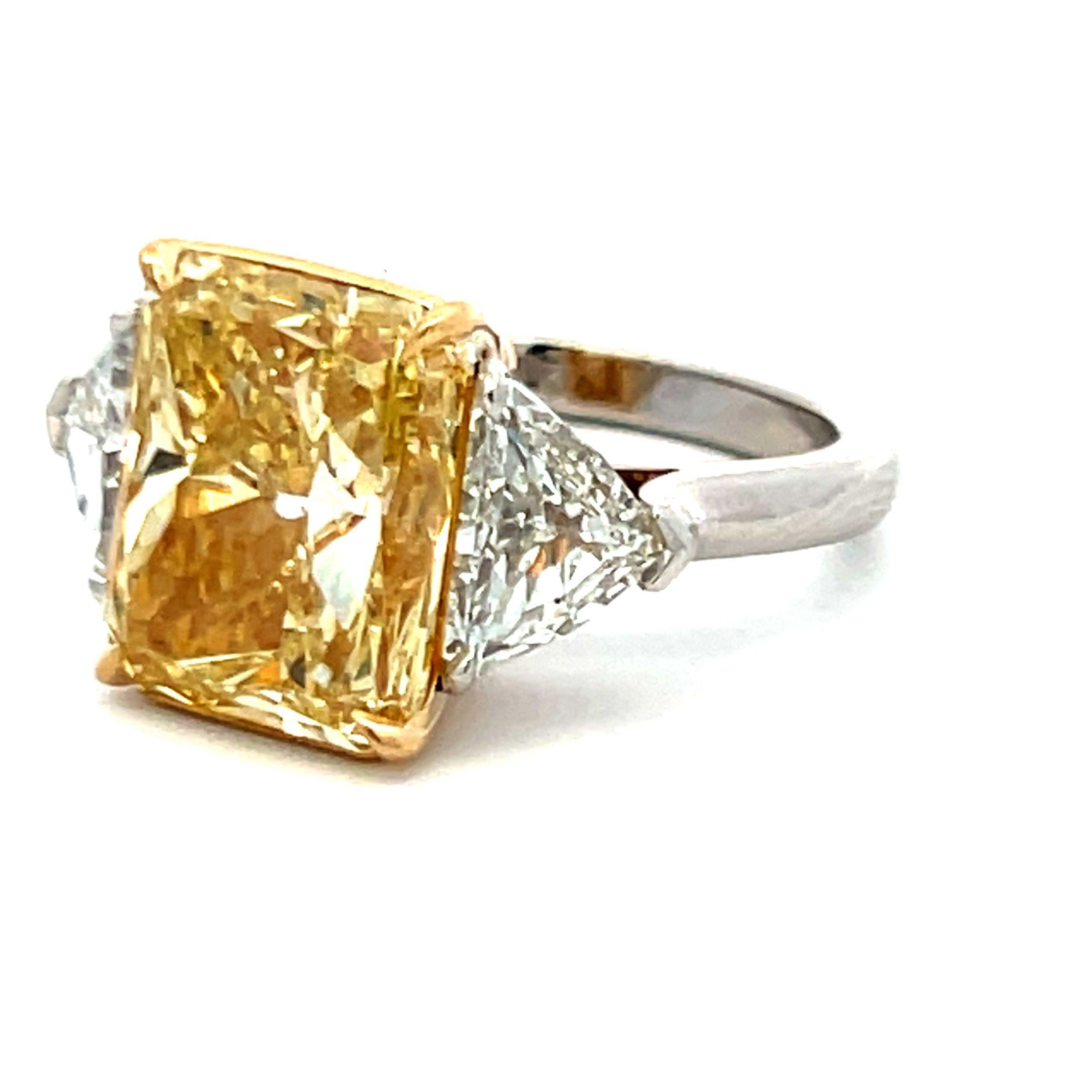 Platinum Three-Stone Ring 9.35ct Radiant & Sheild Shape Diamonds Size 6.5 GIA