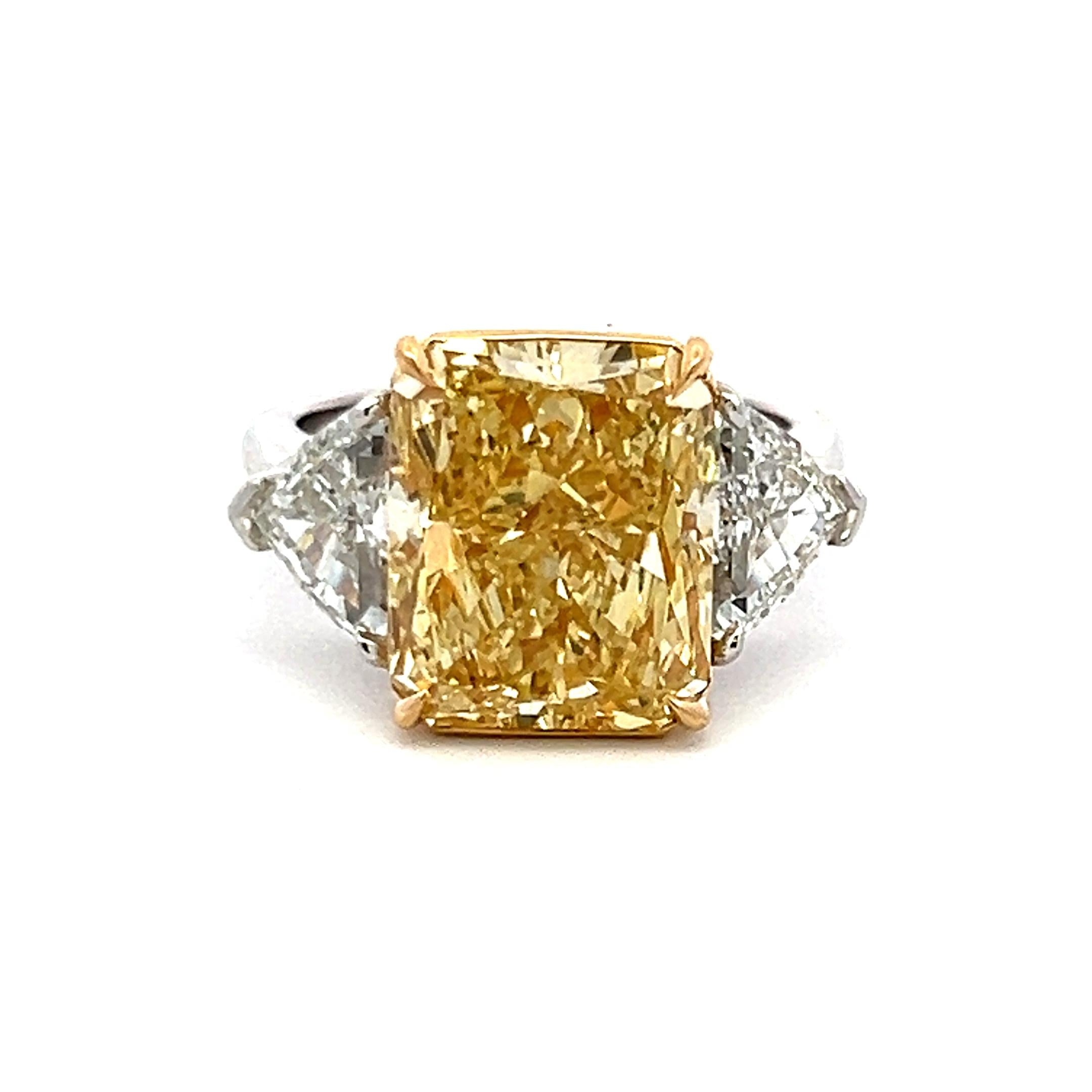 Platinum Three-Stone Ring 9.35ct Radiant & Sheild Shape Diamonds Size 6.5 GIA