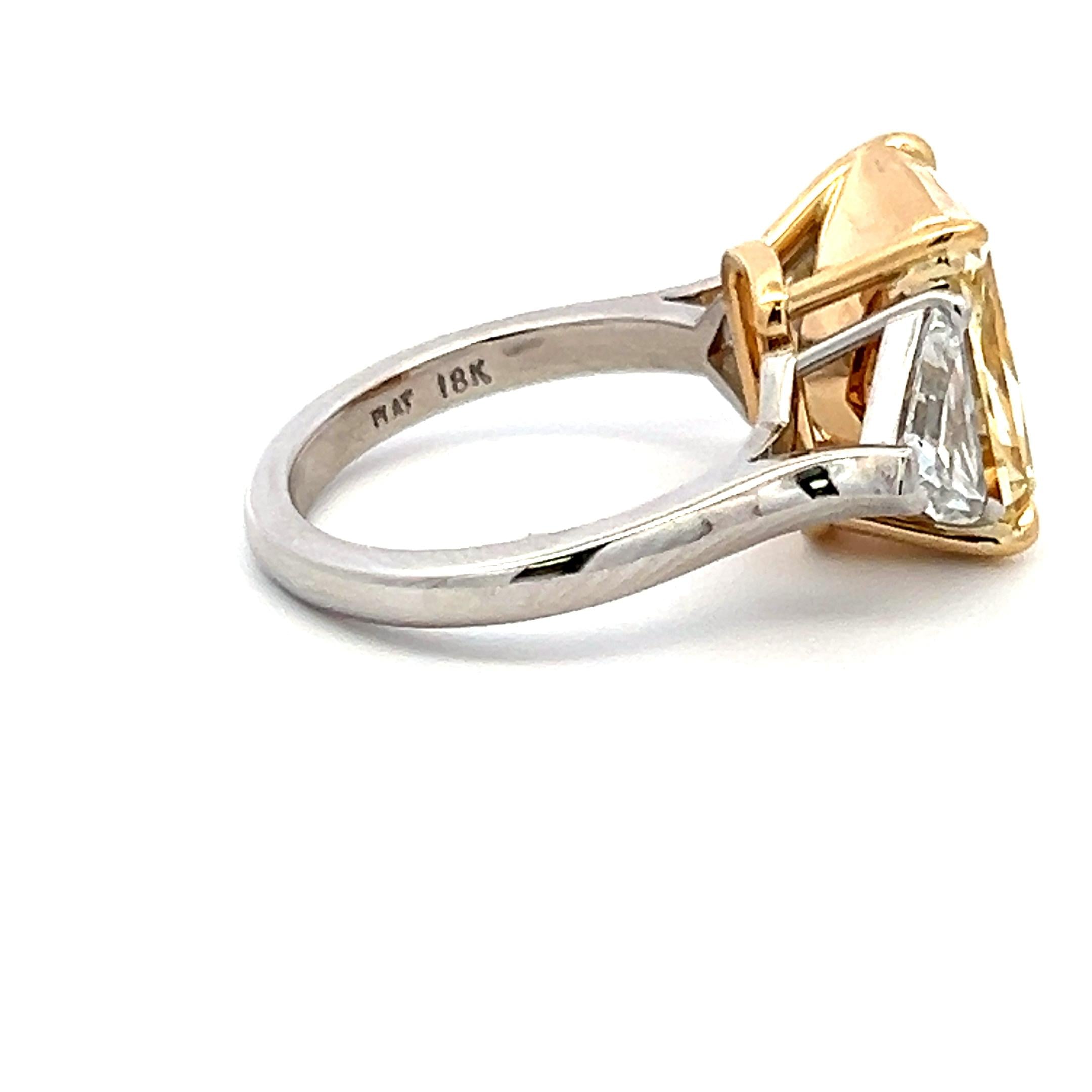 Platinum Three-Stone Ring 9.35ct Radiant & Sheild Shape Diamonds Size 6.5 GIA