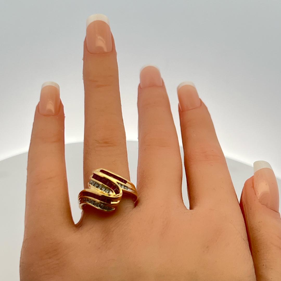 0.60ct Ruby & 0.17ct Round Brilliant Diamond Cocktail Ring in 14K Yellow Gold