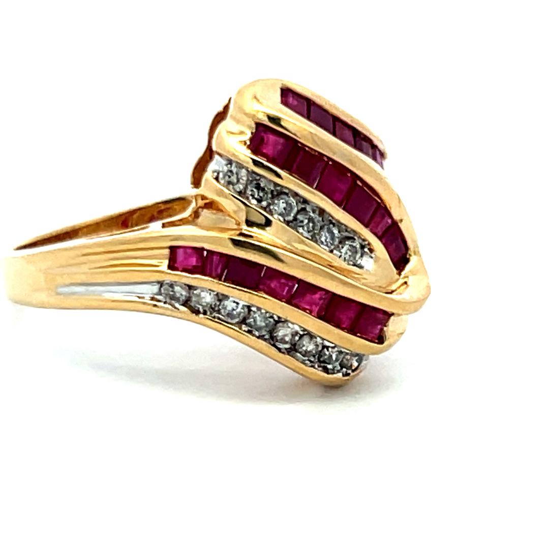 0.60ct Ruby & 0.17ct Round Brilliant Diamond Cocktail Ring in 14K Yellow Gold
