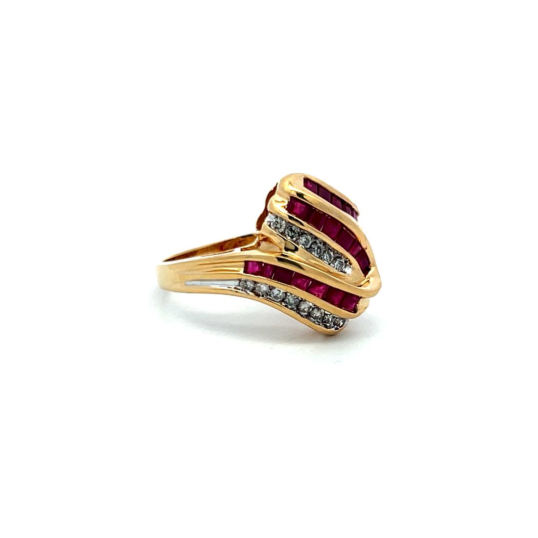 0.60ct Ruby & 0.17ct Round Brilliant Diamond Cocktail Ring in 14K Yellow Gold