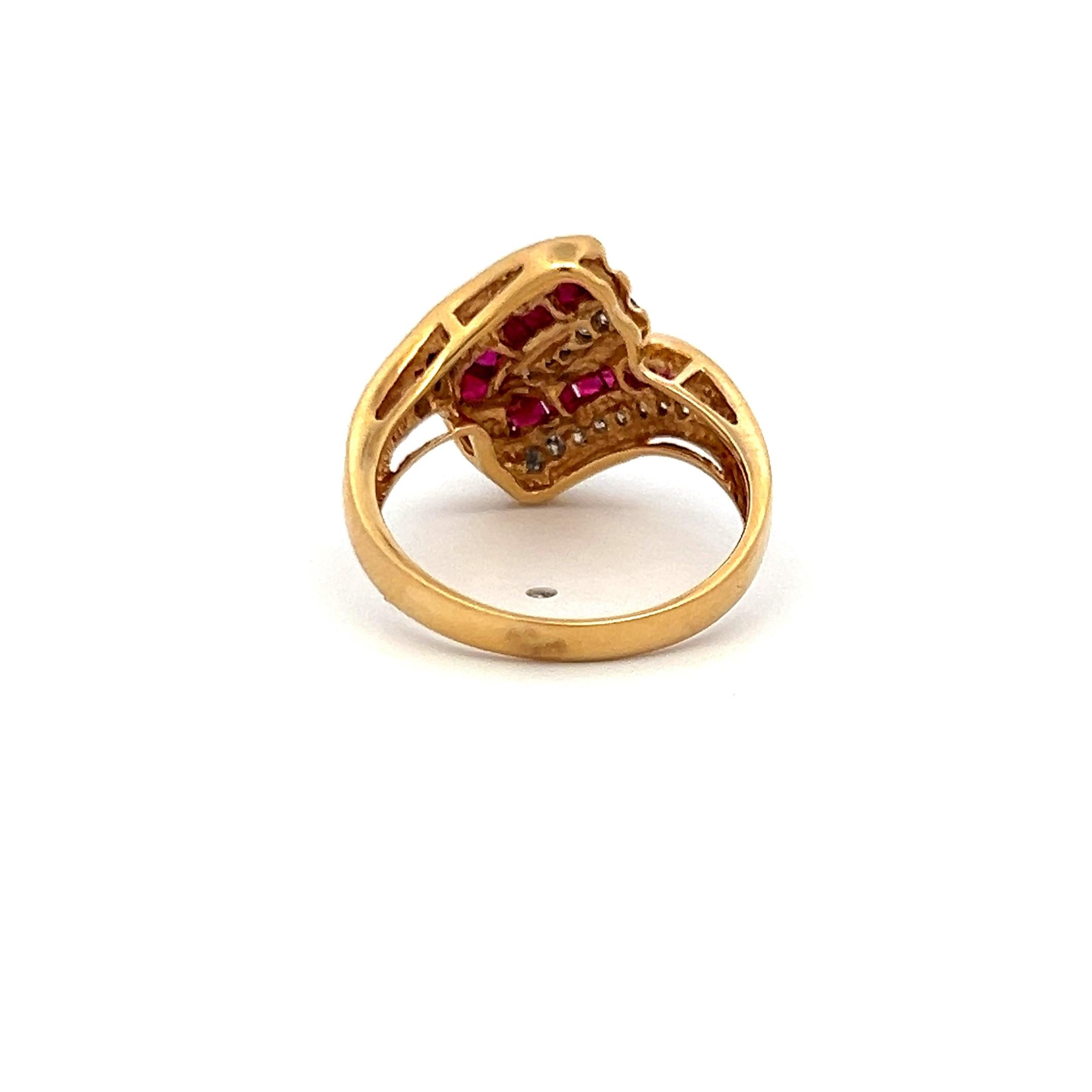 0.60ct Ruby & 0.17ct Round Brilliant Diamond Cocktail Ring in 14K Yellow Gold