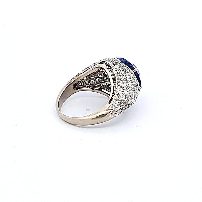 6.04 Carat Oval Shape Sapphire 1.00 Carat G-VS Diamond Platinum Cocktail Ring