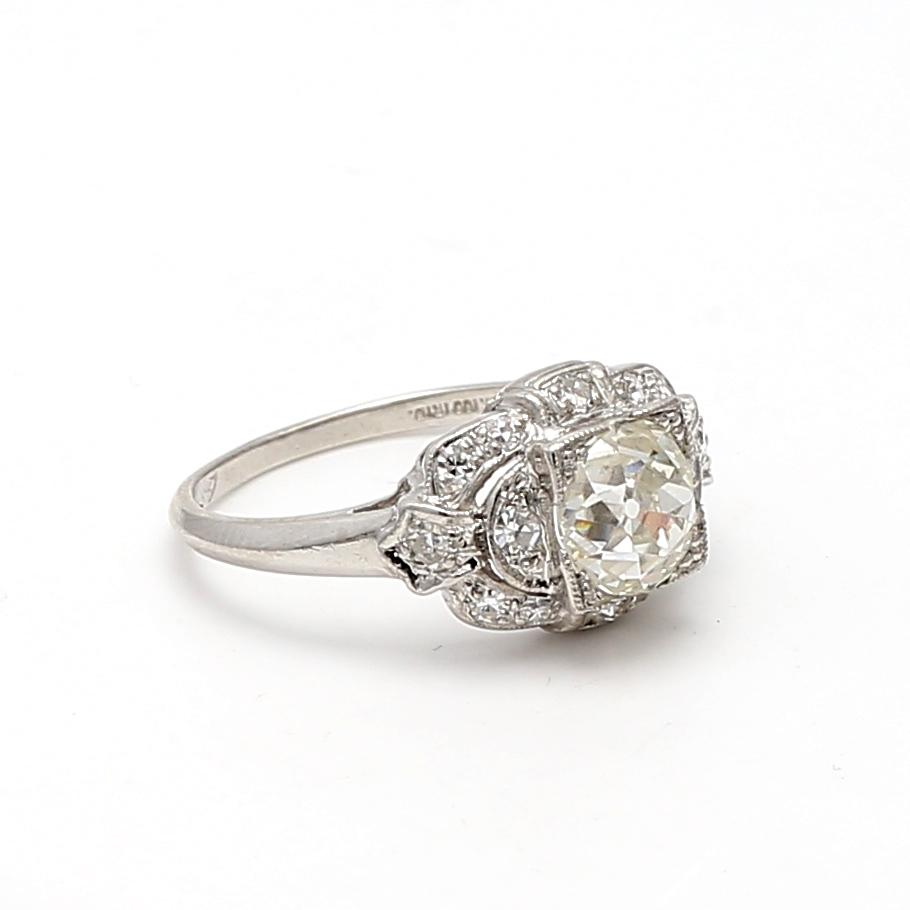 Platinum Wedding Ring with 1.42ct Old European Cut Diamonds Size 6 K-VS1 GIA