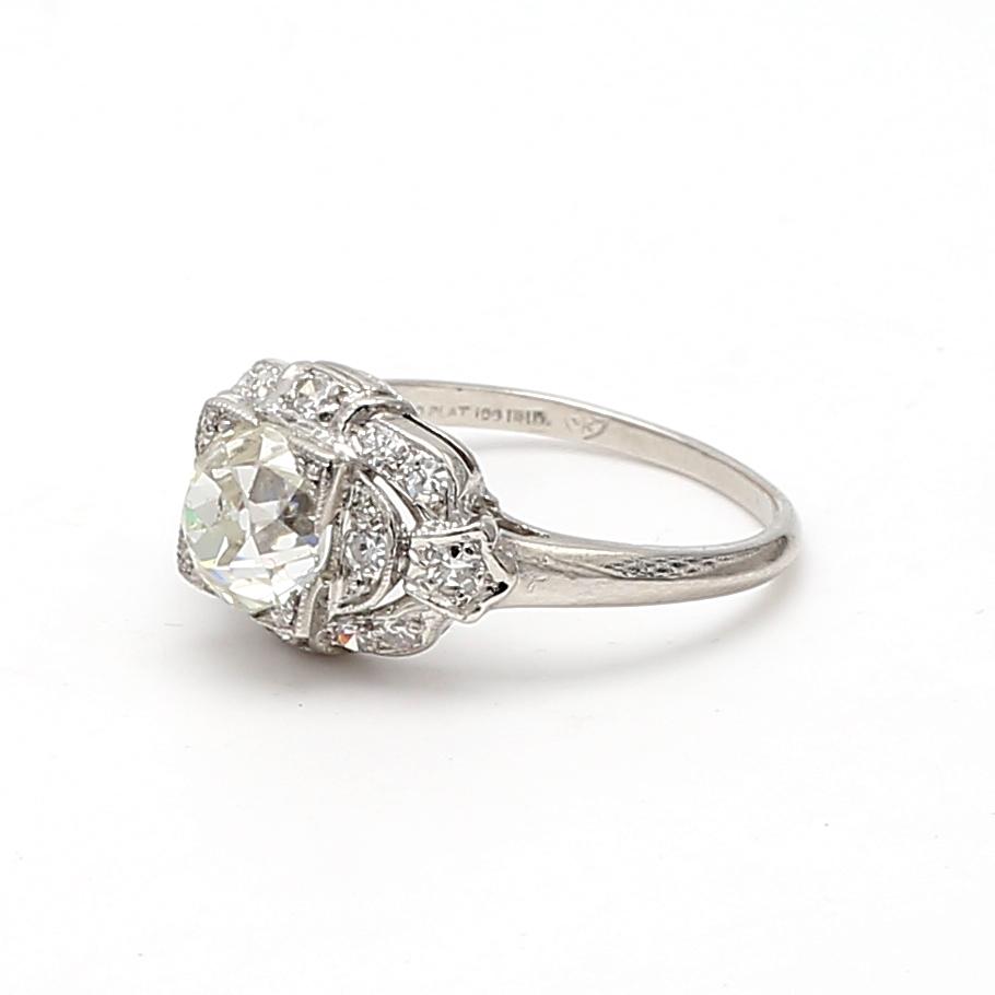 Platinum Wedding Ring with 1.42ct Old European Cut Diamonds Size 6 K-VS1 GIA