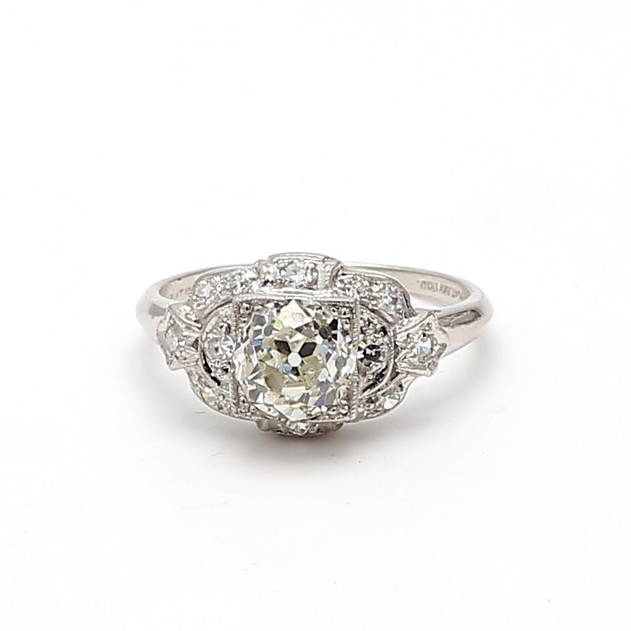 Platinum Wedding Ring with 1.42ct Old European Cut Diamonds Size 6 K-VS1 GIA