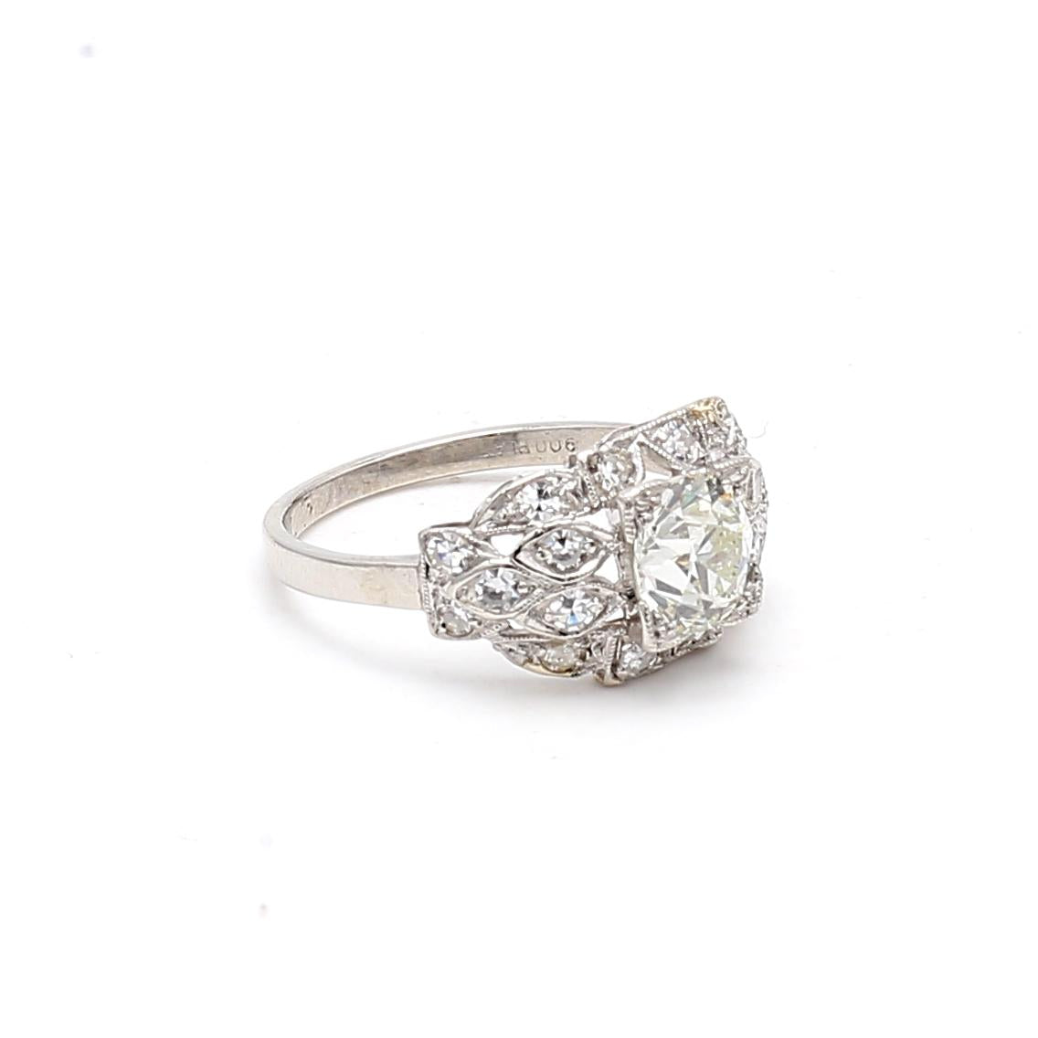 1.47ct Old European Cut K VS1 Diamond Platinum Antique Wedding Ring