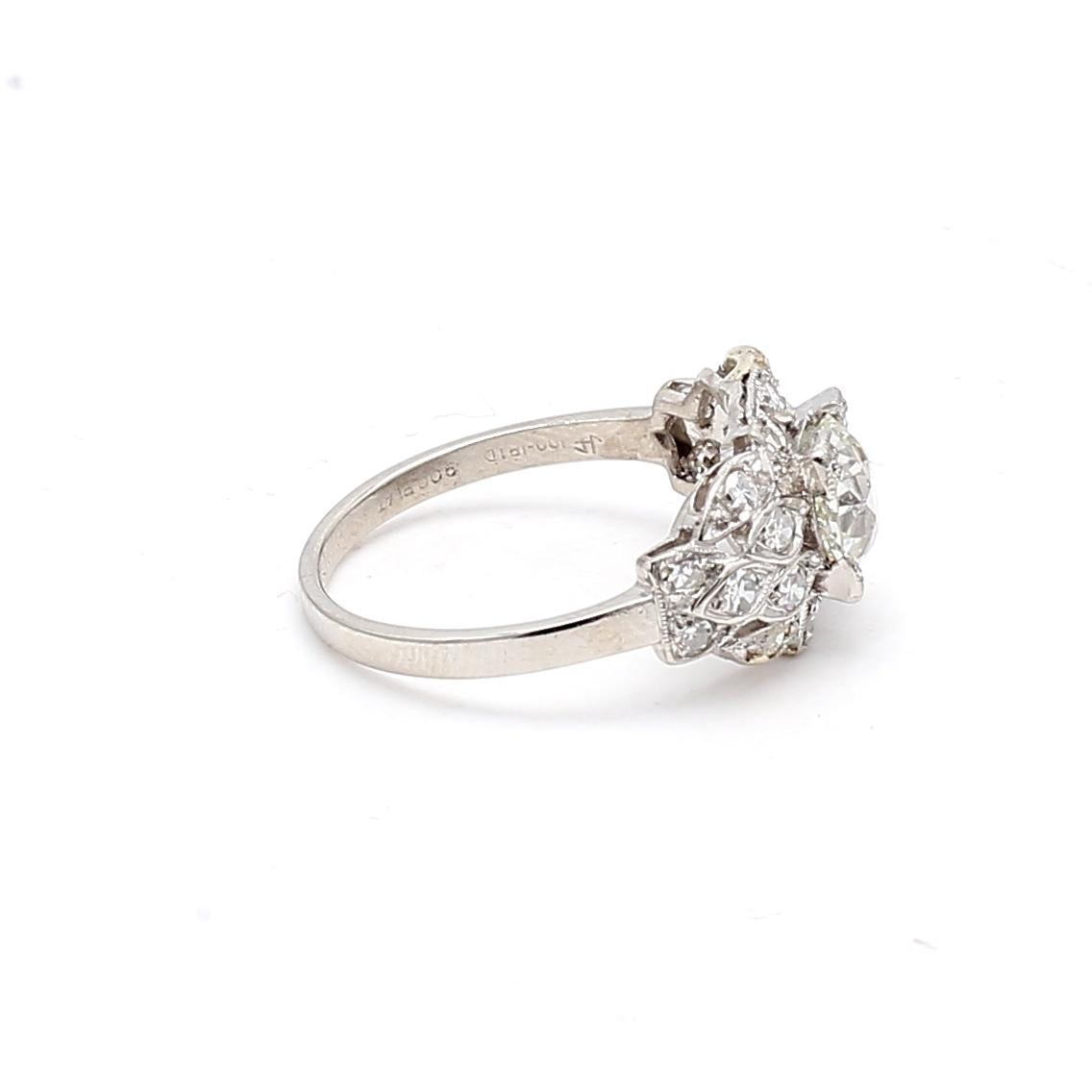 1.47ct Old European Cut K VS1 Diamond Platinum Antique Wedding Ring
