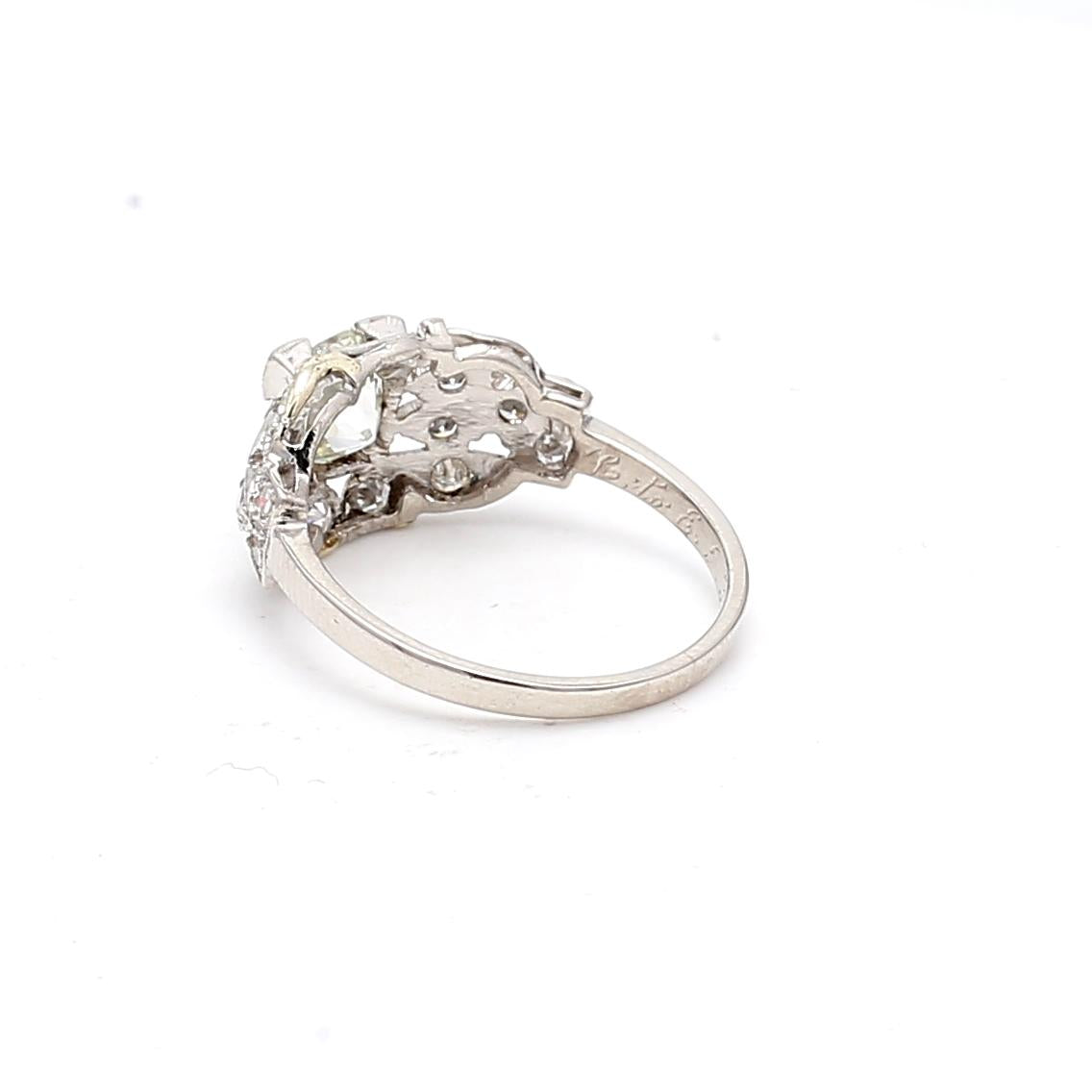 1.47ct Old European Cut K VS1 Diamond Platinum Antique Wedding Ring