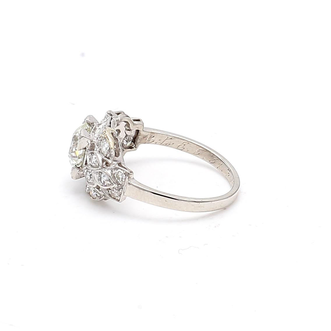 1.47ct Old European Cut K VS1 Diamond Platinum Antique Wedding Ring
