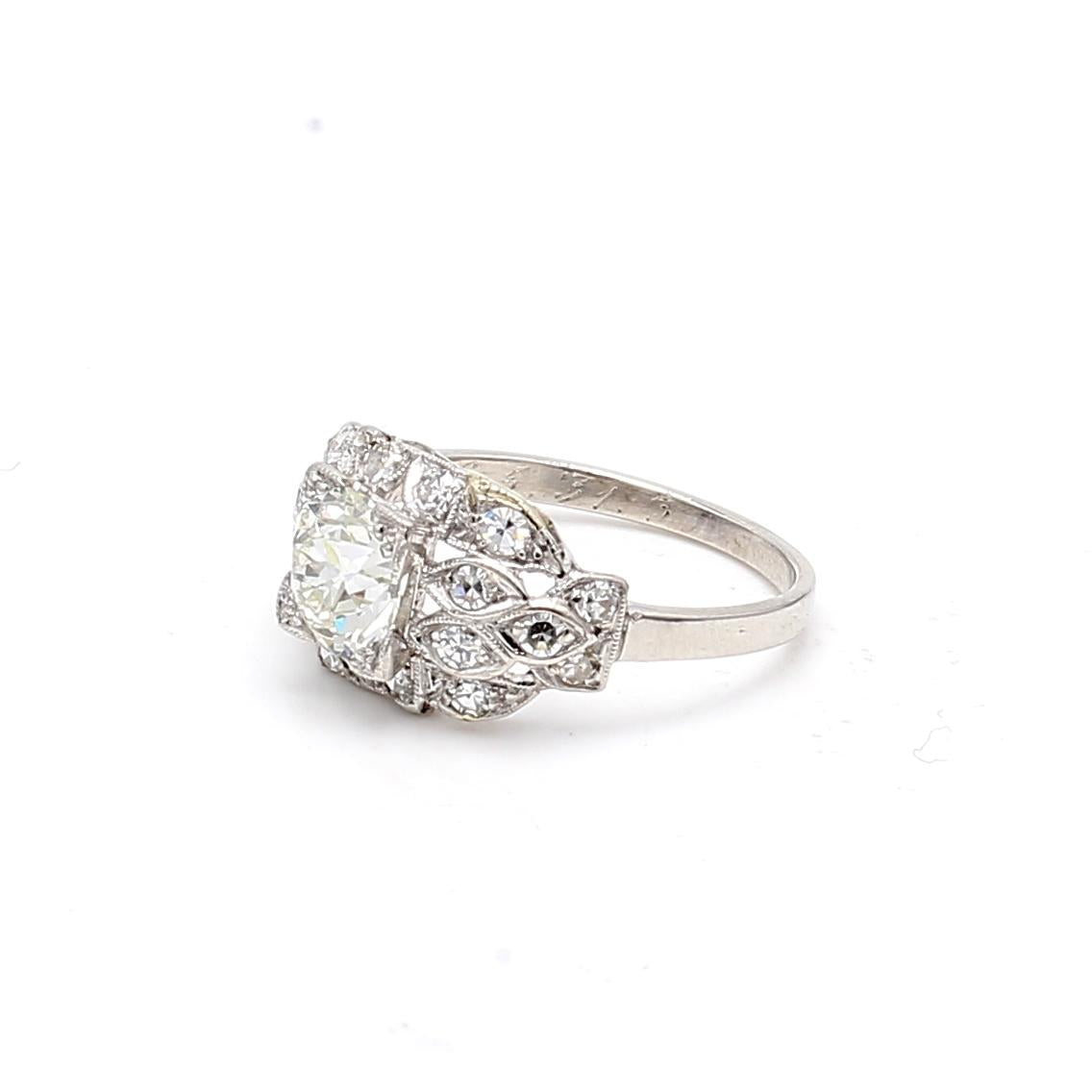 1.47ct Old European Cut K VS1 Diamond Platinum Antique Wedding Ring