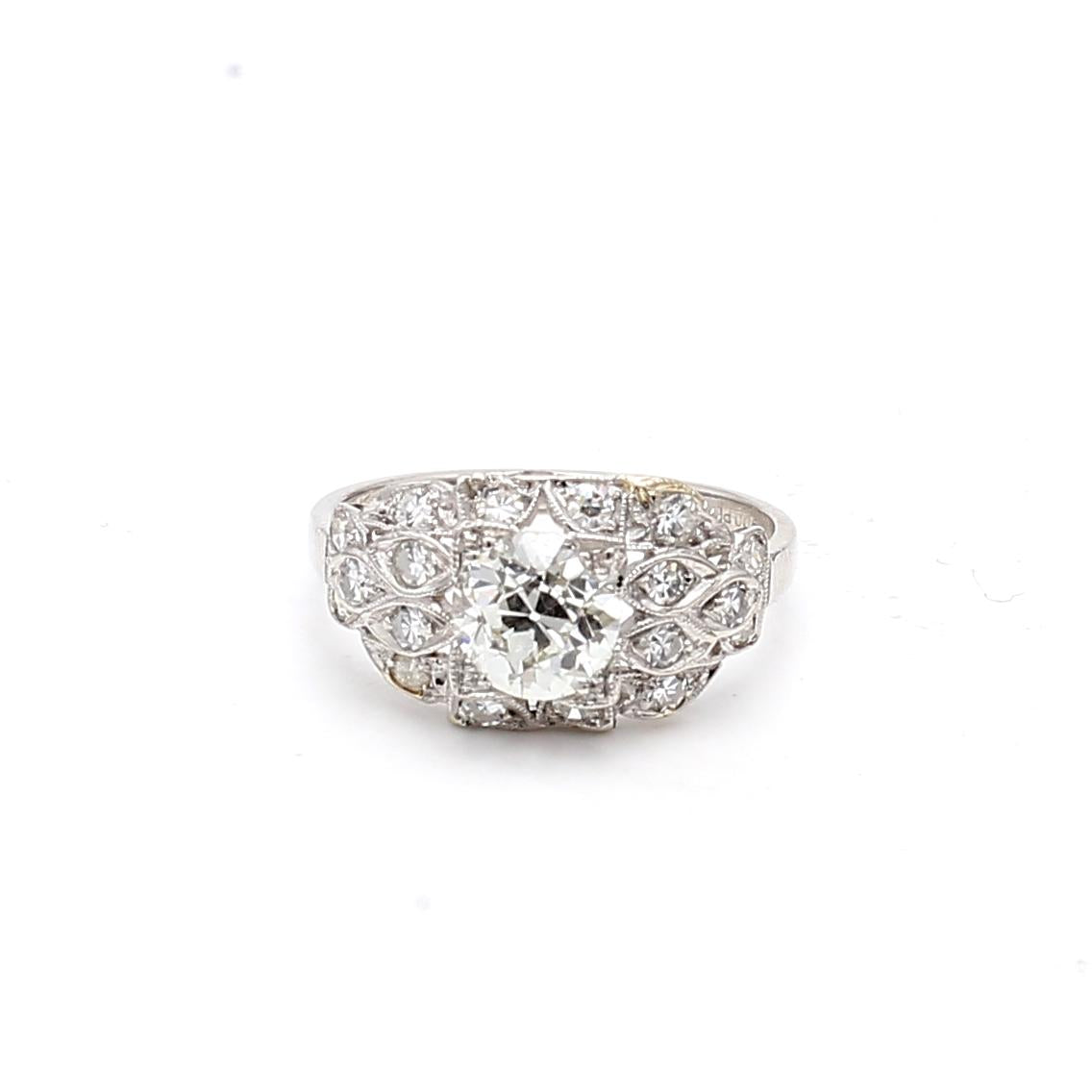 1.47ct Old European Cut K VS1 Diamond Platinum Antique Wedding Ring