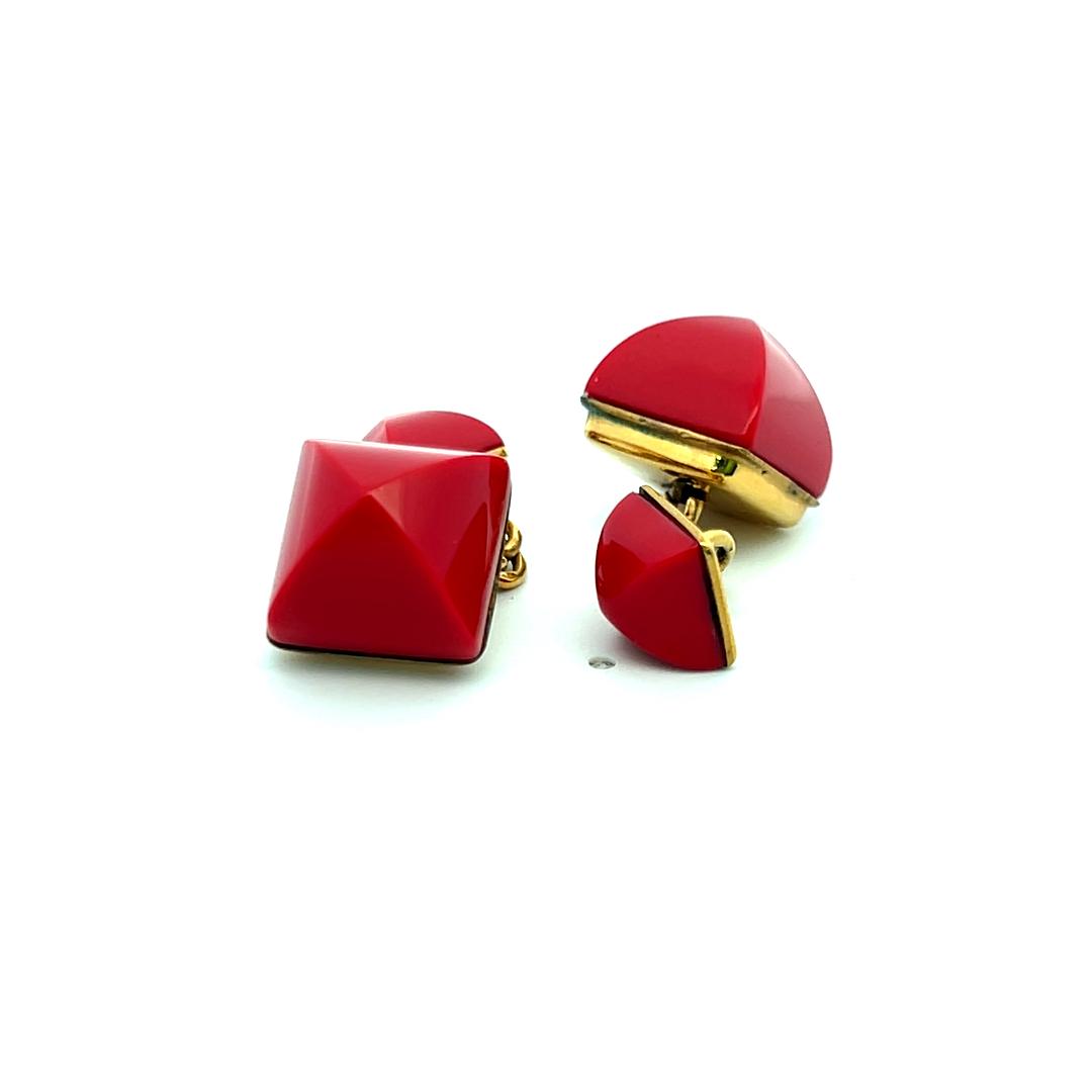 David Webb 12.3-12.4 MM Coral 18 Karat Yellow Gold Cufflinks