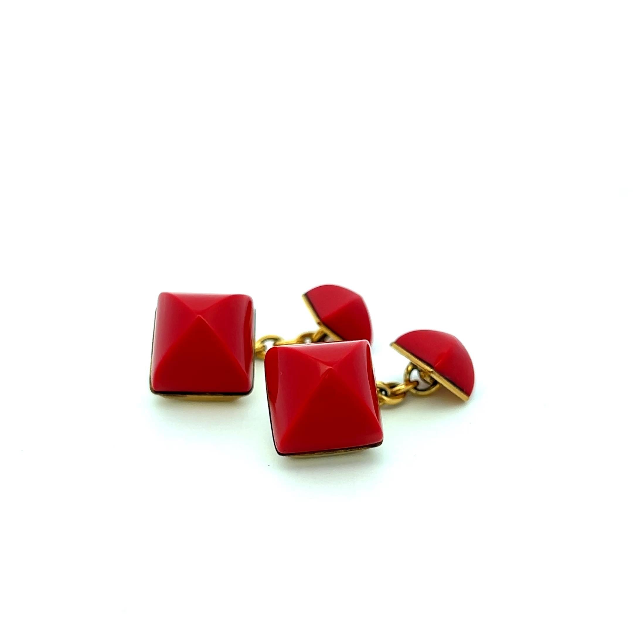 David Webb 12.3-12.4 MM Coral 18 Karat Yellow Gold Cufflinks