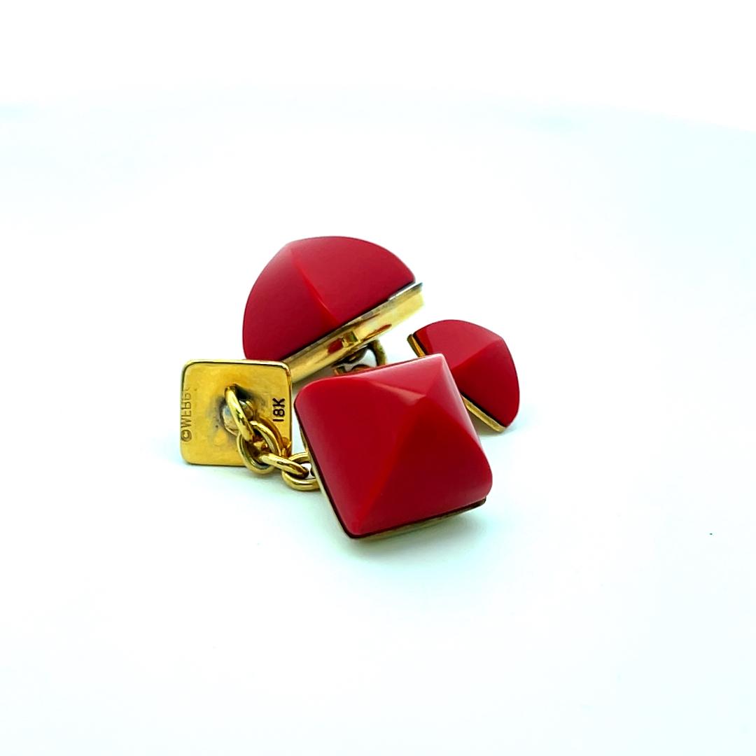 David Webb 12.3-12.4 MM Coral 18 Karat Yellow Gold Cufflinks
