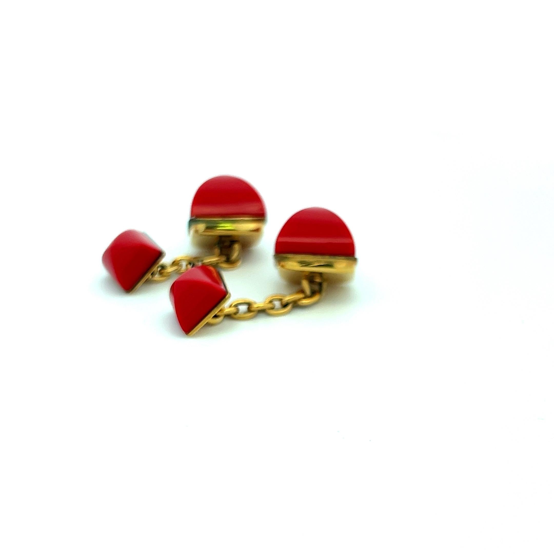 David Webb 12.3-12.4 MM Coral 18 Karat Yellow Gold Cufflinks